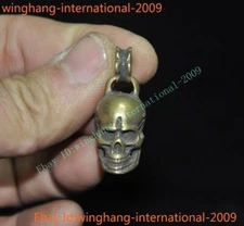 Old Tibet Buddhism Bronze Skull cranium Ghost head Exorcism Amulet pendant