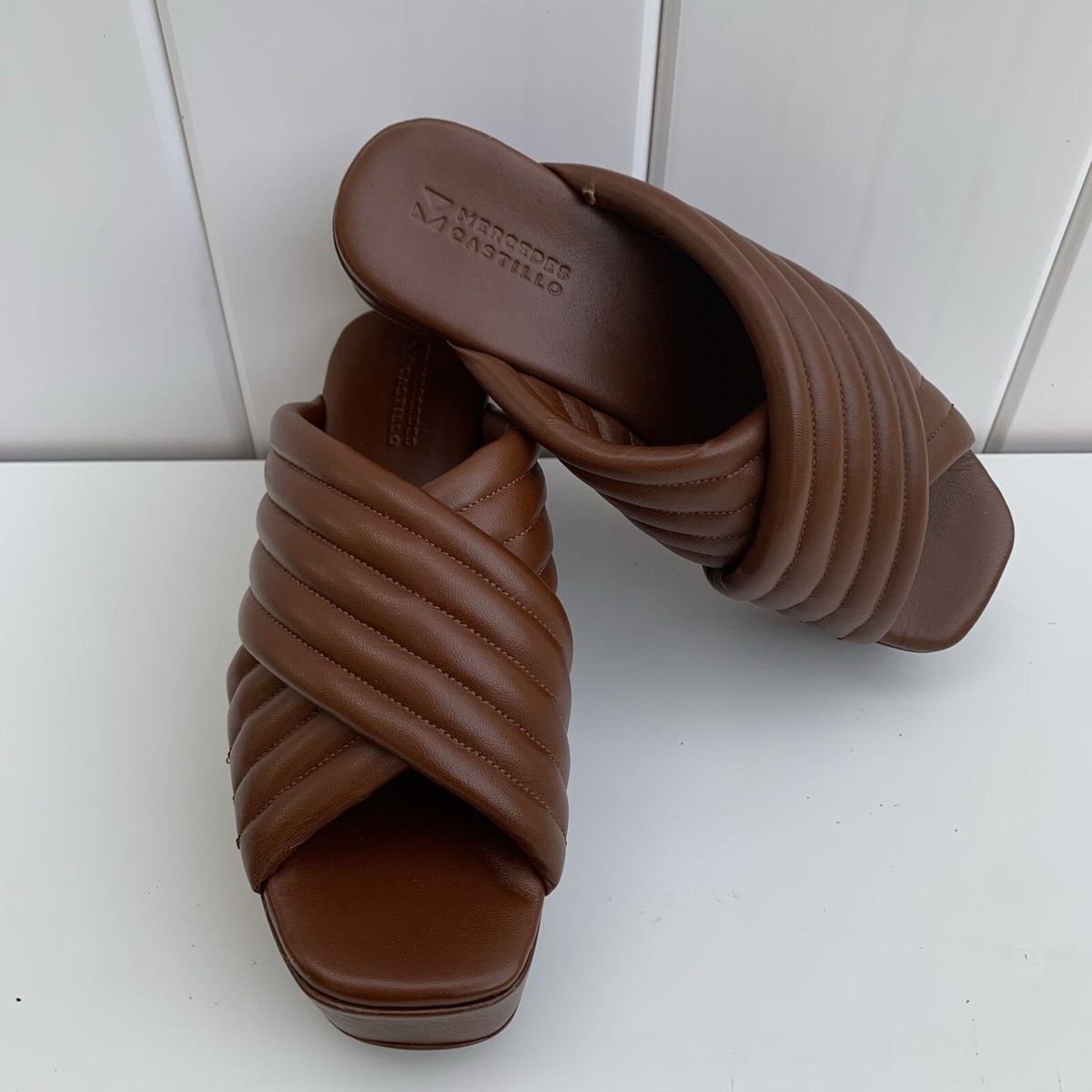 Mercedes Castillo Veronica Platform Sandals- Leather Crossover -Brazil SZ  US