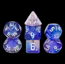NEW RPG / D&D Dice Set of 7 - Glimmer Night - blended blues, pinks, purples.
