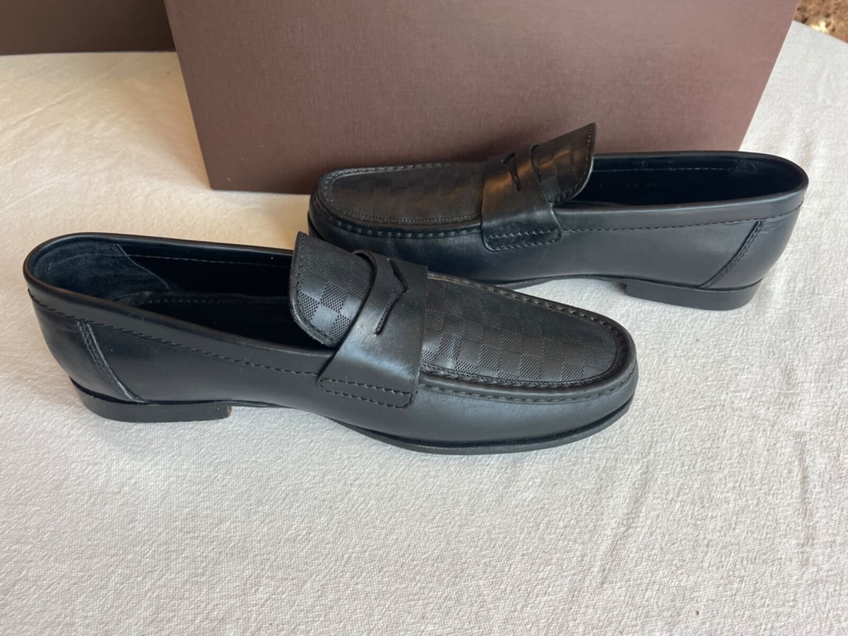 LOUIS VUITTON Black Penny Loafers Checked design, Box, Bags LOUIS VUITTON Black Penny Loafers Checked design, Box, Bags