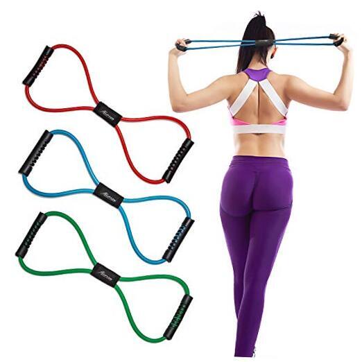 Resistance Bands Set Figure 8 Exercise Red Blue Green for Men Women