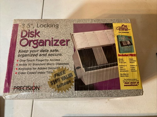 Vintage New LOCKING 3.5" DISK ORGANIZER KEY HOLDS 40 floppy Apple Computer Dos