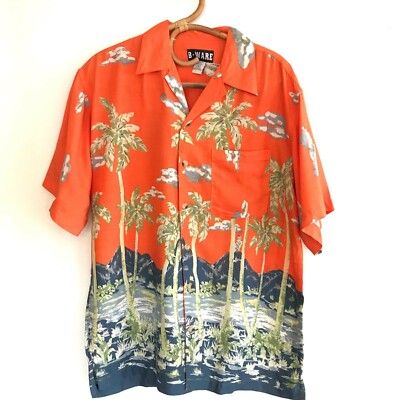 B-Ware Vintage 100% Rayon Orange Hawaiian Short Sleeve Shirt Medium