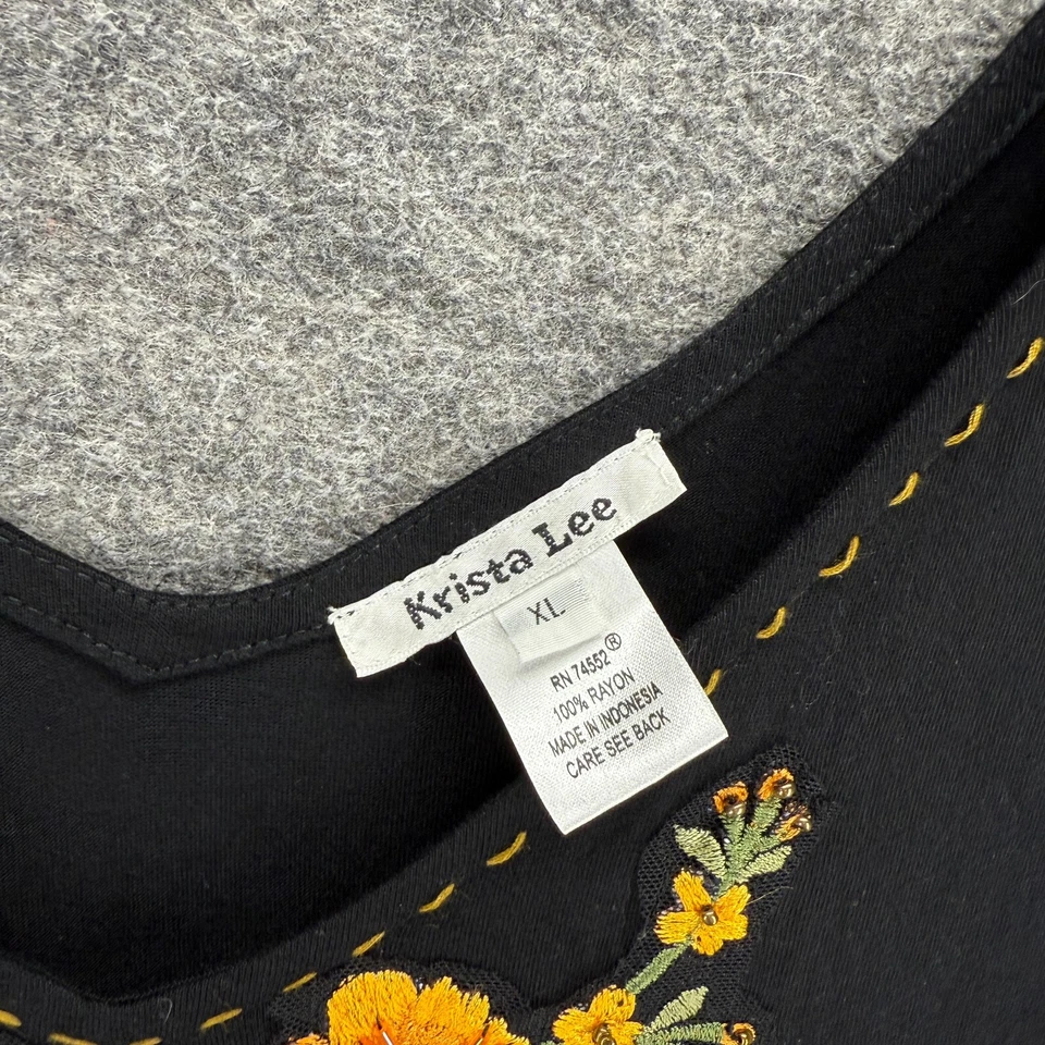 Платье женское Krista Lee XL черное с цветочным рисунком вышитое оболочка миди с v-образным вырезом без рукавов - Изображение 3 из 4