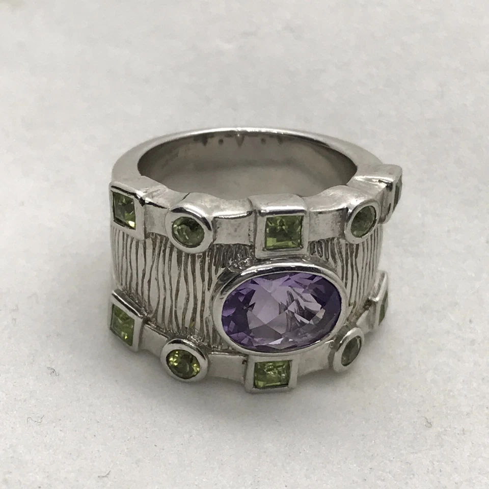 Auténtico Anillo JUDITH RIPKA Plata Esterlina Amatista y Peridoto Verde Talla 7 Foto 3 de 4