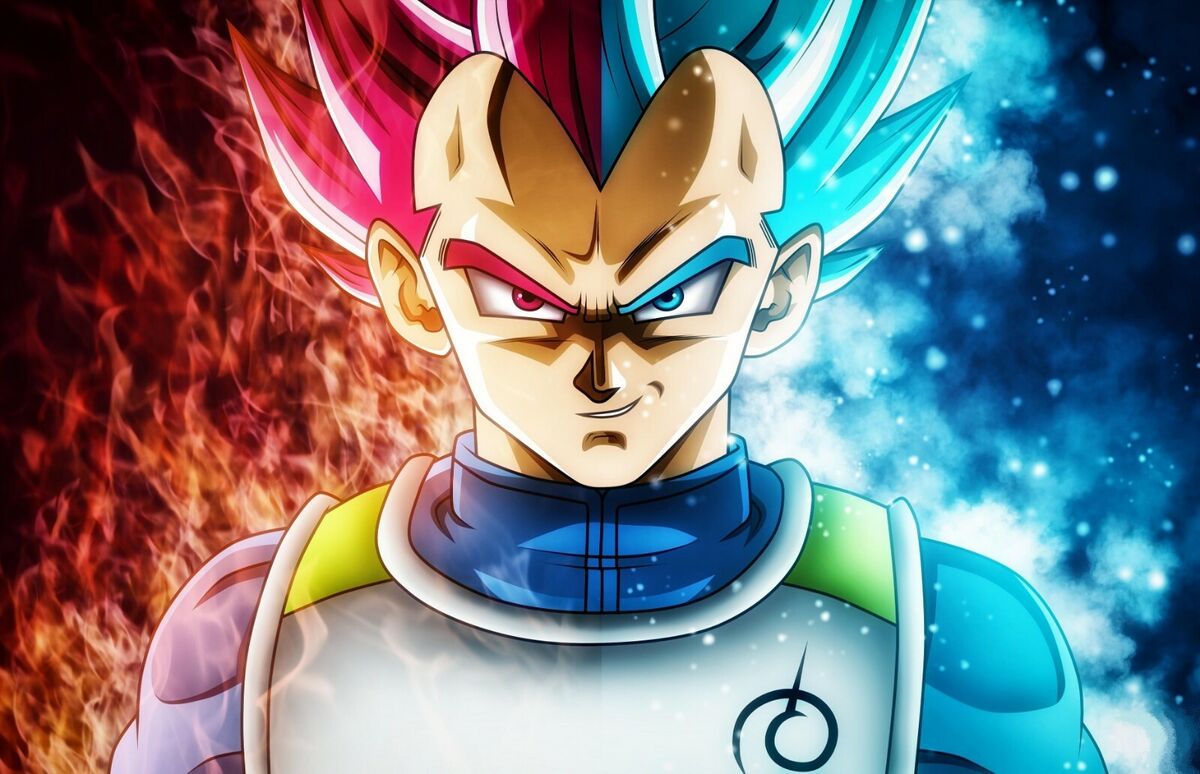 Vegeta Super Saiyan God Red / Blue Mash Up Poster, DBZ