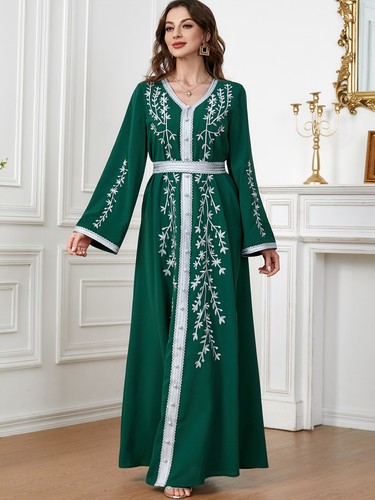 Muslimische Stickerei elegant Kaftan Maxikleid bescheiden Frauen Abaya Dubai Partykleid - Bild 49 von 53