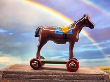 SCHYLLING PENNY TOY TIN BROWN HORSE WHEELS METAL EUC 2003