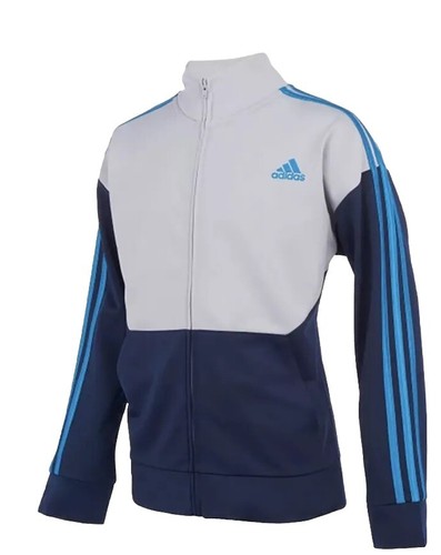 Adidas Set Boys Uplift Tricot Jacket Sz Small(8) & Joggers Sz 7 Navy/Grey/Aqua - Picture 2 of 9