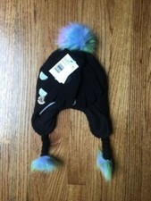 NEW Girls DKNY Black Pom Pom Beanie  Gloves Gift Set Tech Touch Tips One Size