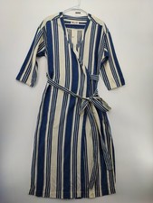 Madewell Women's Stripped Wrap Blue Dress 3/4 Sleeve Size S US