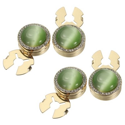 4Pcs Button Cover Cufflinks for Men, Shiny Cat's Eye Effect, Gold Green