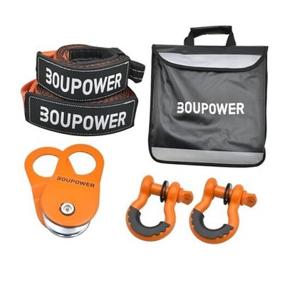Snatch Block Pulley Kit with 10 Ton Snatch Pulley, 3'' x8' Tree 2 Straps Orange