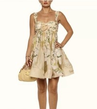 Zimmermann Coaster Ruched Mini Dress Blush Garden Floral