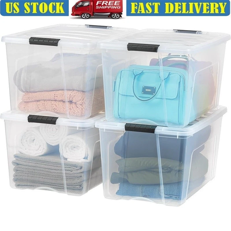 Stackable Storage Bins Clear Nesting Containers W/ Buckles & Handles BPA Free US