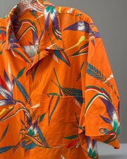 Vintage Ocean Pacific OP Hawaiian Orange Shirt Bird Of Paradise Size XL USA MADE