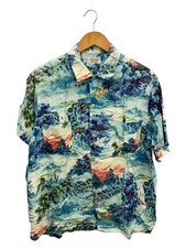 J.C. Penny 60s Japanese-made Aloha Shirt, Size M, Rayon, Blue, All-over Print