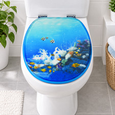 WC-Sitz MDF 3D Absenkautomatik Motiv Aquarium Fische O-Form Toilettendeckel