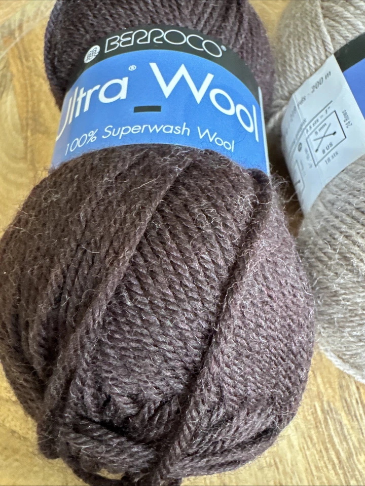 2 hilos Berroco ultra lana (1) marrón #33115 y (1) bronceado #33103 ~ 3,5 oz superlavado YNW Foto 2 de 4