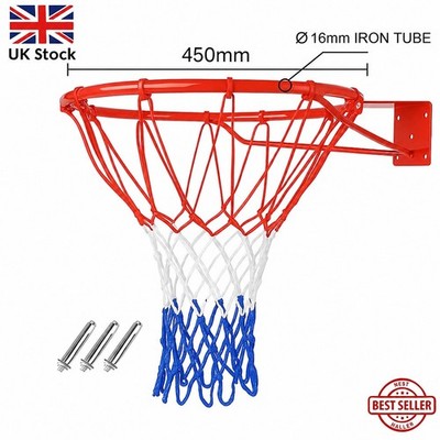 18'' Full Size Basketball Hoop Ring Net Wall Mounted Outdoor Hanging Basket