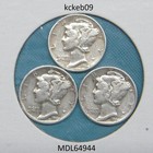Mercury dime lot of 3, 1944-D, 1944-P, 1944-S.  90% silver coins — photo 1