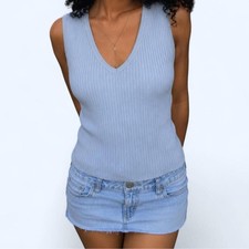 Old Navy Light Blue Ribbed V-Neck Tank Top Size M