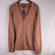 Express Cardigan Men XL Brown 100 Merino Wool Sweater Button Front Classic NWT