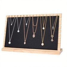 8.8'' x 15.6'' Horizontal Wooden Leather Necklace Display Extra Large Black