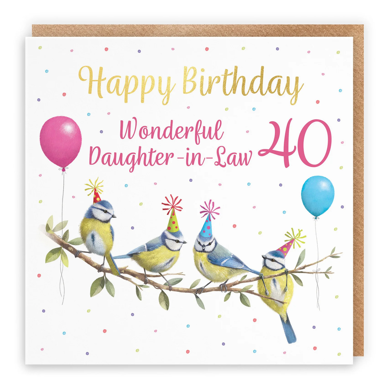40th Daughter In Law Blue Tits Birthday Card Gold Foil Milo's Gallery