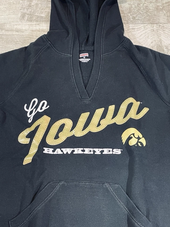 Iowa Hawkeyes Women’s Medium V-Neck Black Hoodie Pullover Sweatshirt Soffe - Image 2 of 4