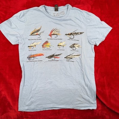 ANVIL T-Shirt Men's Blue M 100% Cotton Fishing Fly Graphic Lightweight
