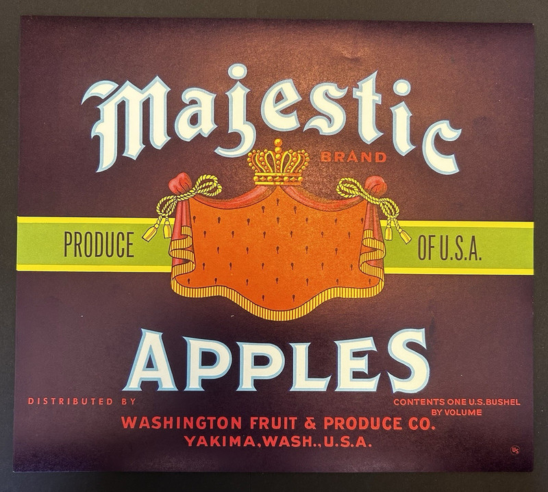 Wholesale lot of 25 old vintage-Majestic-apple fruit labels-Yakima, WA.