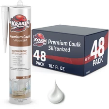 Kraken Bond Premium Siliconized Caulk Sealant, 10.1oz 48 Pack – White