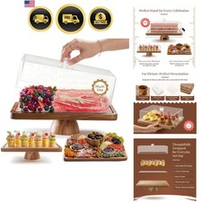 Acacia Wood Cake Stand with Lid - Rectangular Cake Holder, 2-in-1 Dessert Tab...