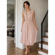 ASOS Coquette Lace Mesh Swiss Dot Midi Dress Pink Sleeveless Cocktail  Sz 6