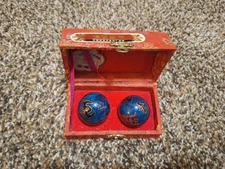 Vintage Chinese Exercise Health Medicine Balls Stone Blue w/ Box 