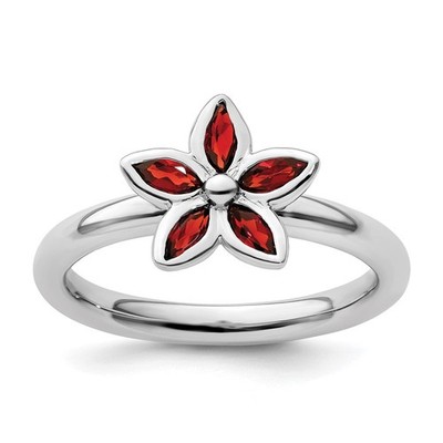 925 Sterling Silver Stackable Expressions Garnet Flower Ring Size 6