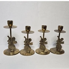 Vintage Brass Angel Candlestick Holders Set of 4 Trumpet Cherub  Candle Holders