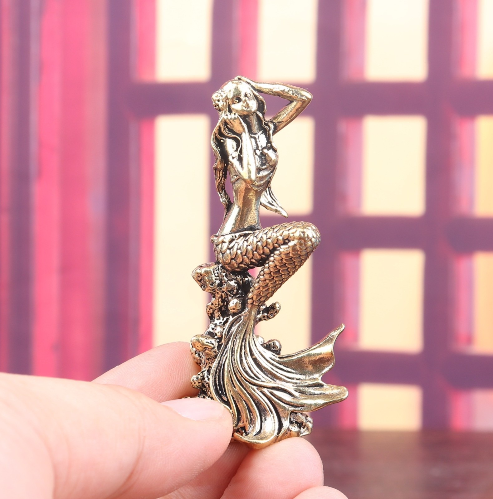 Brass Mermaid Animal Statue Small Sculpture Tabletop Figurine Home Decor Gifts