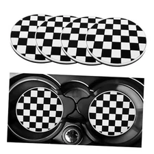 4 PCS Car Cup Coasters, 2.76 Inch Anti-Slip Checkered Vehicle Cup Checkerboard