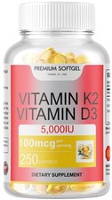 Vitamin K2 100mcg  Vitamin D3 5000 IU 250 Softgels - Gluten Free