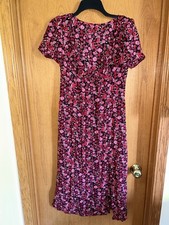 SHEIN Red Floral Midi Dress, Short Sleeve, Tie Front, Side Zip Closure, Size M