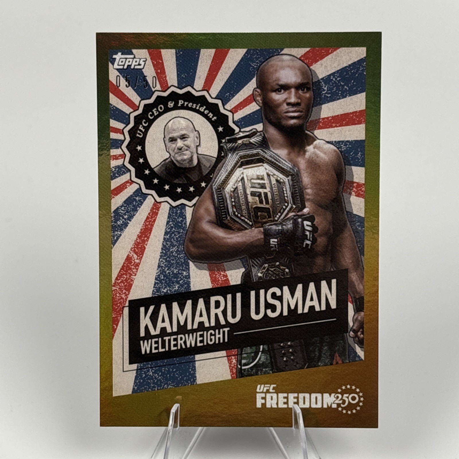 2026 Topps Freedom 250 UFC Kamaru Usman Stamp of Approval Gold /50