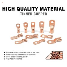 10pcs 6 Gauge-5/16 M8 Wire Connectors, 6 Awg Copper Lugs, Heavy Duty Ring Ter...