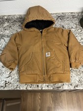 Y2K Carhartt Full Zip Hooded Duck Canvas Jacket Toddler 4T Tan Work Wear Quilt