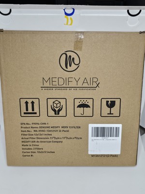 Two: 12×12×1 HVAC Filters, MERV 13, Medify AirX, New