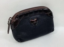 Brighton Brown Leather Zip Coin Pouch Mini Wallet Heart Accent