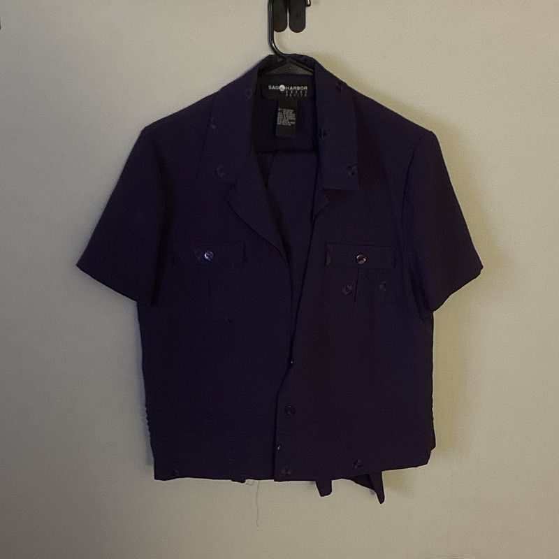 SAG HARBOR Purple Solid Polyester Pantsuit 12P Petites Collared Button