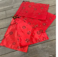 5 Red silk sequined drawstring shoe bags/gift bags 10” x 14”