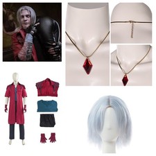 Devil Cry 5 Dante Cosplay Costume Red Jacket pants outfits/Necklace/Wig fullsets